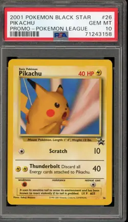 Pokemon Pikachu Pokemon League Black Star Promo #26 PSA 10 Gem Mint - Image 1