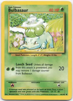 Bulbasaur 44/102 Common Base Set Unlimited Pokemon Heavily Played - Image 1