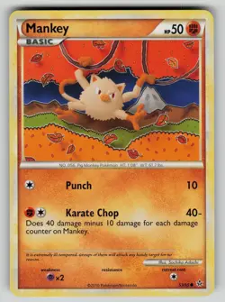 Mankey 53/95 Common HGSS Unleashed Pokemon NM - Image 1