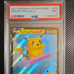 Pokemon TCG Surfing Pikachu V Celebrations Ultra Rare Holo 008/025 PSA 9 - Image 1