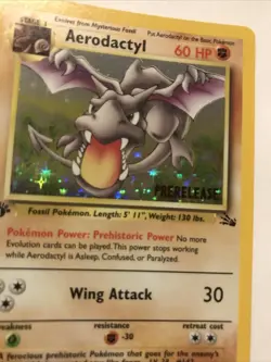 1st Edition Aerodactyl 1/62 PRERELEASE Brown Stamp Fossil Holo 1999 Pokemon Card - Image 2
