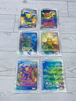 6x Pikachu as Marvel Super Heroes Drax, Daredevil Non-Pokemon Fan Art Holo Cards - Image 1