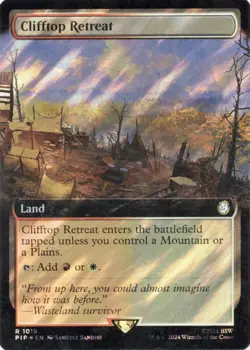 MTG / Clifftop Retreat - Extended Art Surge Foil PIP Fallout Magic Card VLP/NM - Image 1