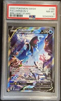 POKEMON 2022 Brilliant Stars Full Art LUMINEON V #156 PSA 8 Near Mint - Image 1