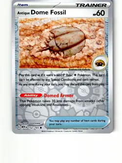 Antique Dome Fossil 152/165 Common 151 Pokemon Reverse Holo Lightly Played - Image 1