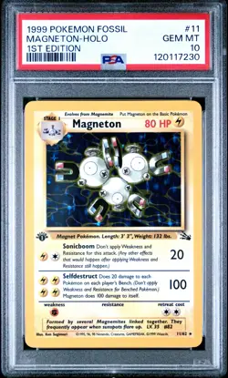 1999 POKEMON FOSSIL 1ST EDITION #11 MAGNETON-HOLO PSA 10 - Image 1