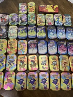 Lot Of 43 EMPTY Pokemon TCG Mini Display Tins Only -No Cards Or Coins. 151 - Image 3