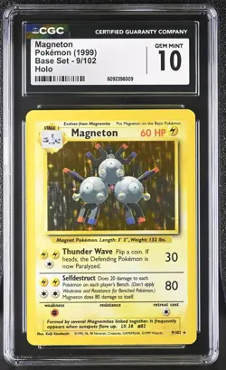 CGC 10 GEM MINT Magneton 1999 Base Set 9/102 Holo Pokemon Card - Image 1