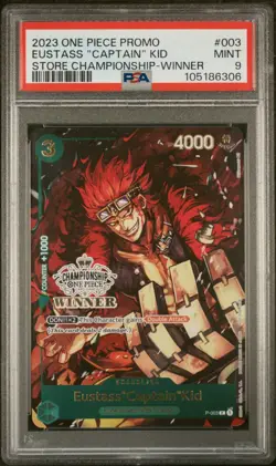 2023 ONE PIECE PROMOS STORE CHAMP-WINNER #003 EUSTASS "CAPTAIN" KID PSA 9 - Image 1