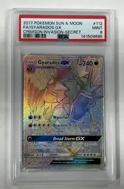 2017 POKEMON SUN & MOON CRIMSON INVASION SECRET #112 FULL ART/GYARADOS GX PSA 9 - Image 1