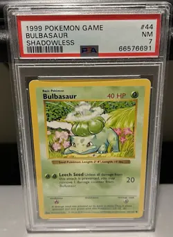 PSA 7 - Pokemon BULBASAUR 44/102 - SHADOWLESS BASE SET - NEAR MINT - Image 1