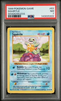 1999 POKEMON BASE SET SHADOWLESS #63 SQUIRTLE PSA 7 - Image 1