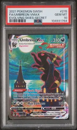 Pokemon Umbreon VMAX Evolving Skies Full Art Secret Rare #215 PSA 10 Moonbreon - Image 1