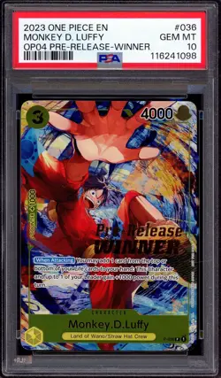 2023 One Piece OP04 Pre-Release Winner Monkey D Luffy #36 PSA 10 GEM MINT - Image 1