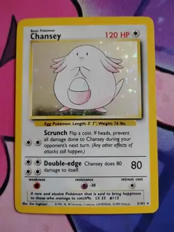 Pokemon Chansey Holo Rare TCG Card Base Set Unlimited 3/102 - Image 1