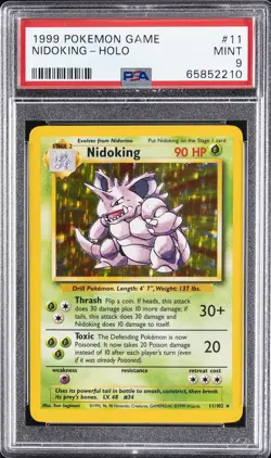 1999 POKEMON BASE SET UNLIMITED #11 NIDOKING-HOLO PSA 9 - Image 1