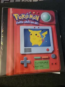 1999 Vintage Pokemon 3-Ring Card Binder Thunder Wave Pikachu Heavily Used - Image 1