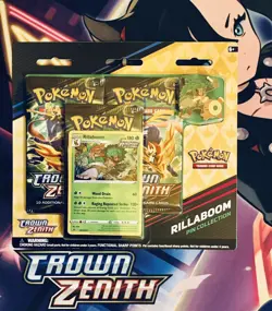 🔥Pokemon CROWN ZENITH Pin Collection 3 Pack Blister *Rillaboom* New/Sealed🔥 - Image 1