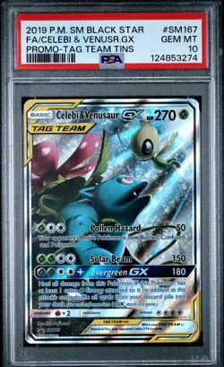 2019 POKEMON SM BLACK STAR PROMO #SM167 FULL ART/CELEBI & VENUSAUR GX PSA 10 - Image 1