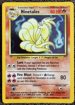 Pokemon Ninetales Base Set Holo Rare English 1999 80HP Stage 1 80 Attack 12/102 - Image 1