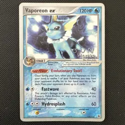 1x NM Vaporeon ex 110/113 World Championships Deck 2007 Pokemon Card Jun Hasebe - Image 1