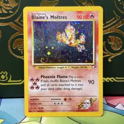 Pokemon 2001 Blaine's Moltres Gym Heroes Holo SWIRL 001/132 LP - Image 1