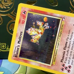 Pokemon 2001 Blaine's Moltres Gym Heroes Holo SWIRL 001/132 LP - Image 3