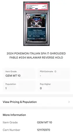 2024 POKEMON SFA ITALIAN IT 1/1 SHROUDED FABLE #034 Malamar REV HOLO PSA 10 Pop1 - Image 3