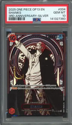 PSA 10 Shanks (3rd Anniversary - SILVER) OP13 OP09-004 EN One Piece B8 - Image 1