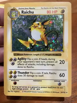 Pokemon Raichu Base Set Holo Rare 14/102 Wizards 80HP Stage 1 English - Image 1