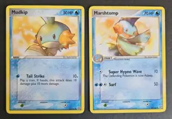 Mudkip 56/106 Tiny Crease Marshtomp 36/106 LP Pokemon EX Emerald - Image 1