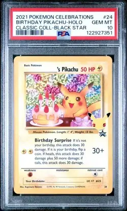 Pokemon Birthday Pikachu Holo Celebrations Classic Collection 24 PSA 10 Gem Mint - Image 1