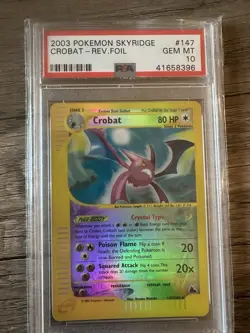 Pokemon PSA 10 GEM MINT Crobat 147/144 CRYSTAL REVERSE HOLO Skyridge Low Pop - Image 1