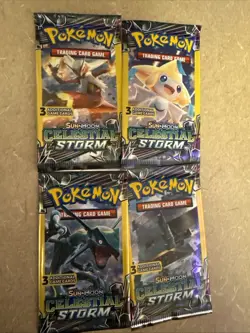 Pokemon Celestial Storm 3 Card Mini Booster Packs Complete Art Set Lot of 4 Rare - Image 1