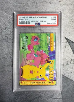 Pokemon Japanese Bandai Carddass Anime Collection #222 Pikachu & Others PSA 9 - Image 1