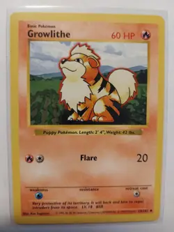 GROWLITHE 28/102 UNCOMMON BASE SET SHADOWLESS POKEMON LP - Image 2