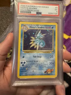 MISTY'S SEADRA PSA 5 • 2000 EX Gym Heroes Holo Pre-Release #9 Pokemon W Swirl - Image 1