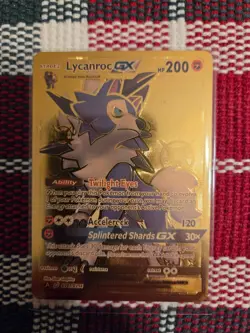 Pokemon Lycanroc GX GOLD Foil Fan Art Collector Card - 200 HP - Image 1