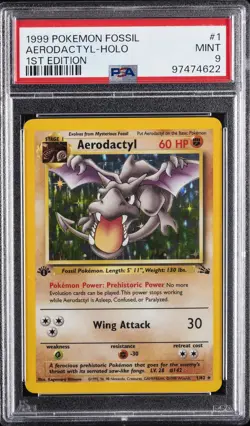 1999 POKEMON FOSSIL 1ST ED #1 AERODACTYL-HOLO PSA 9 - Image 1