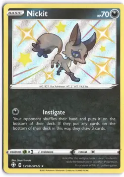 Pokemon Shining Fates: Shiny Vault #SV081/SV122 Nickit Shiny Holo Rare - Image 1