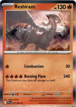RESHIRAM 017/094 R PHANTASMAL FLAMES POKEMON HOLO LP - Image 1