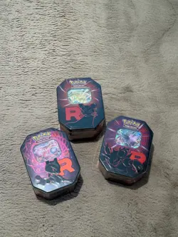 POKEMON TCG Scarlet & Violet Destined Rivals Team Rocket Tins Art Set X3 Sealed - Image 1
