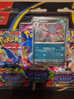Pokemon TCG Mega Evolution Phantasmal Flames Booster Packs 3-Pack w/ Weavile - Image 1