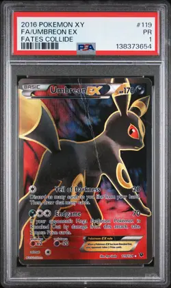 PSA 1 2016 Pokemon XY Fates Collide Full Art Umbreon EX 119/124 Holo Foil Rare - Image 1