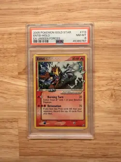 Pokemon Entei Gold Star EX Unseen Forces Holo Ultra Rare #113 PSA 8 - Image 2