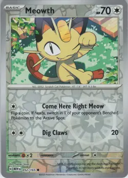Meowth 052/165 Common 151 Pokemon Reverse Holo Near Mint - Image 1