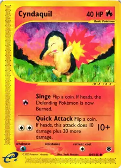 Pokemon TCG Cyndaquil 104/165 Common Expedition LP - Image 1
