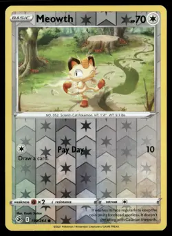 Meowth 199/264 Common Fusion Strike Pokemon Reverse Holo Near Mint - Image 1