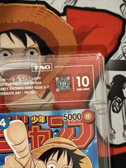 TAG GEM MINT 10 (959) MONKEY D. LUFFY #P-033 ONE PIECE WEEKLY SHONEN JUMP 321 - Image 4