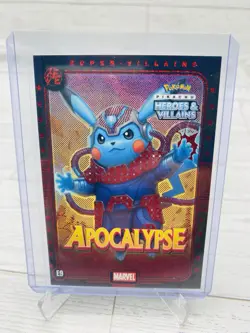 Pikachu as Apocalypse #E9 Rare Red Holo Heroes & Villains (non-Pokemon fan art) - Image 1